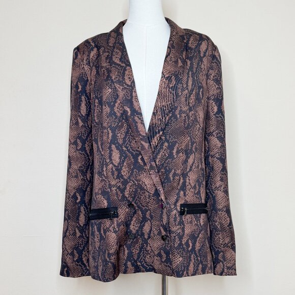 PAIGE Karissa Snake Print Blazer Brown Black Double-Breasted Size L - Picture 15 of 16